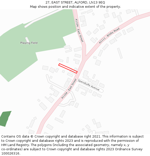 27, EAST STREET, ALFORD, LN13 9EQ: Location map and indicative extent of plot