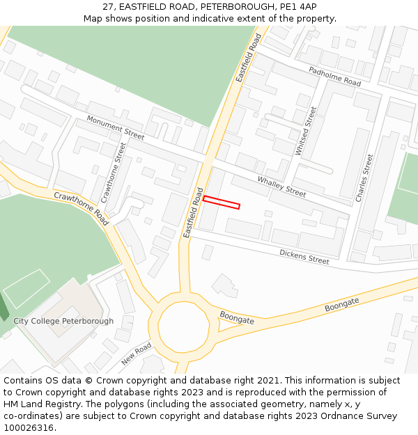 27, EASTFIELD ROAD, PETERBOROUGH, PE1 4AP: Location map and indicative extent of plot