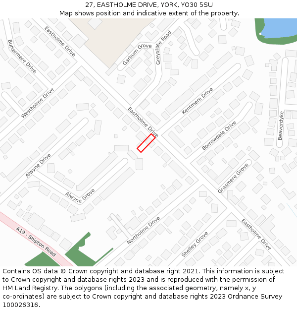 27, EASTHOLME DRIVE, YORK, YO30 5SU: Location map and indicative extent of plot