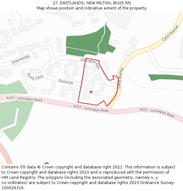 27, EASTLANDS, NEW MILTON, BH25 5PJ: Location map and indicative extent of plot