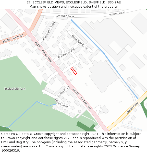 27, ECCLESFIELD MEWS, ECCLESFIELD, SHEFFIELD, S35 9AE: Location map and indicative extent of plot