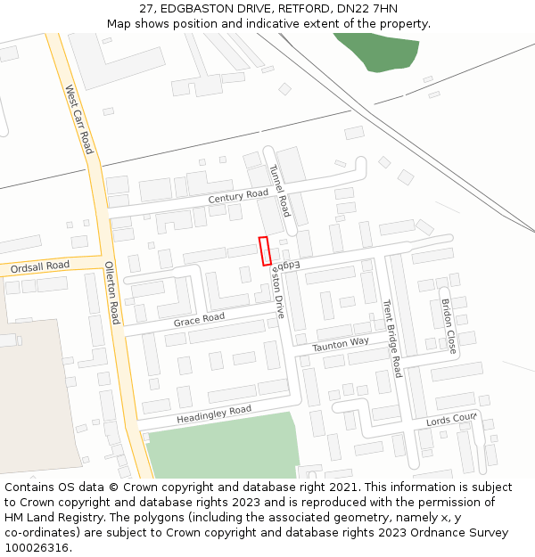 27, EDGBASTON DRIVE, RETFORD, DN22 7HN: Location map and indicative extent of plot