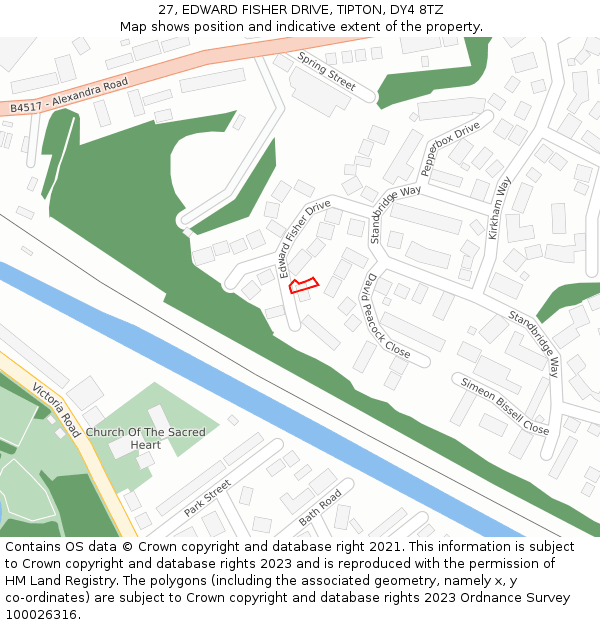 27, EDWARD FISHER DRIVE, TIPTON, DY4 8TZ: Location map and indicative extent of plot