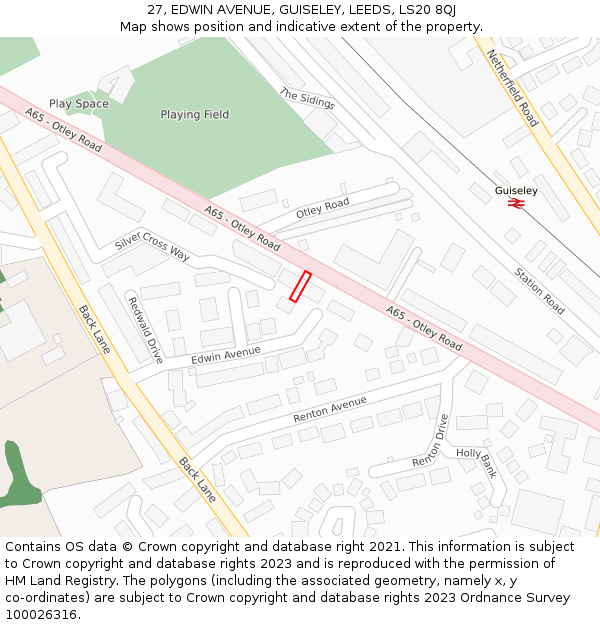 27, EDWIN AVENUE, GUISELEY, LEEDS, LS20 8QJ: Location map and indicative extent of plot