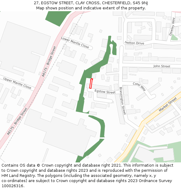 27, EGSTOW STREET, CLAY CROSS, CHESTERFIELD, S45 9NJ: Location map and indicative extent of plot