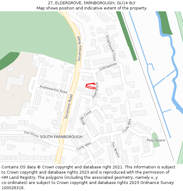 27, ELDERGROVE, FARNBOROUGH, GU14 6LY: Location map and indicative extent of plot