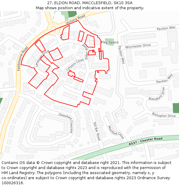 27, ELDON ROAD, MACCLESFIELD, SK10 3SA: Location map and indicative extent of plot