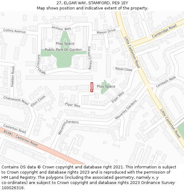 27, ELGAR WAY, STAMFORD, PE9 1EY: Location map and indicative extent of plot