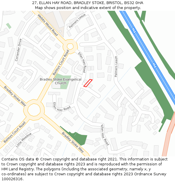 27, ELLAN HAY ROAD, BRADLEY STOKE, BRISTOL, BS32 0HA: Location map and indicative extent of plot