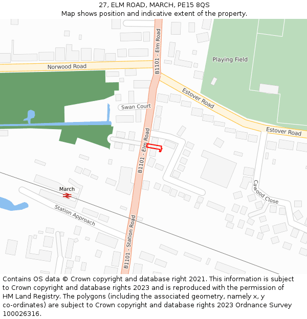 27, ELM ROAD, MARCH, PE15 8QS: Location map and indicative extent of plot