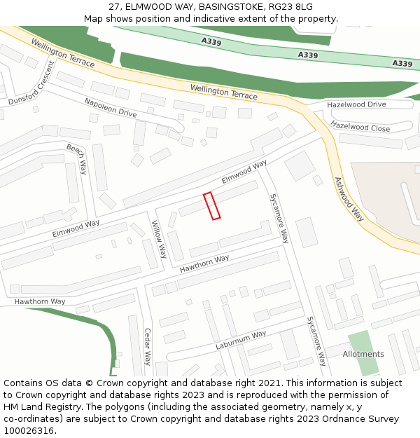27, ELMWOOD WAY, BASINGSTOKE, RG23 8LG: Location map and indicative extent of plot