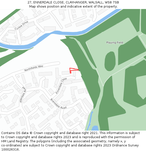 27, ENNERDALE CLOSE, CLAYHANGER, WALSALL, WS8 7SB: Location map and indicative extent of plot