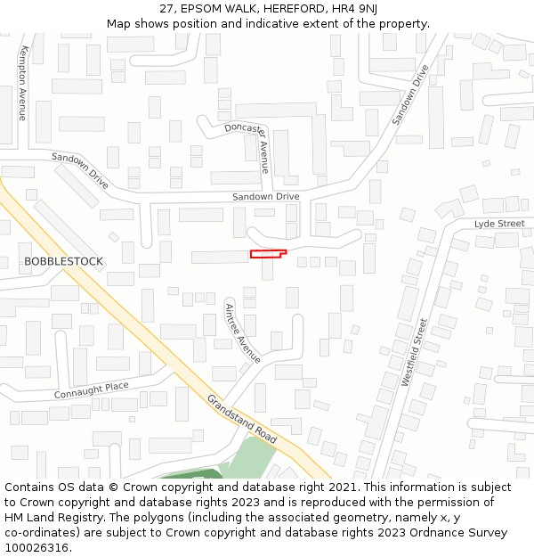 27, EPSOM WALK, HEREFORD, HR4 9NJ: Location map and indicative extent of plot