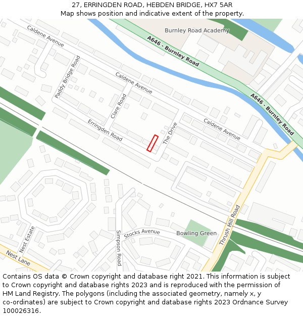 27, ERRINGDEN ROAD, HEBDEN BRIDGE, HX7 5AR: Location map and indicative extent of plot