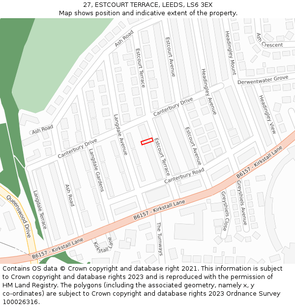 27, ESTCOURT TERRACE, LEEDS, LS6 3EX: Location map and indicative extent of plot