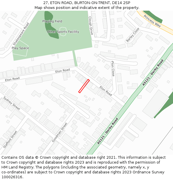 27, ETON ROAD, BURTON-ON-TRENT, DE14 2SP: Location map and indicative extent of plot