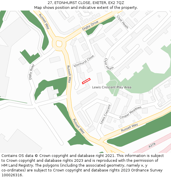 27, ETONHURST CLOSE, EXETER, EX2 7QZ: Location map and indicative extent of plot