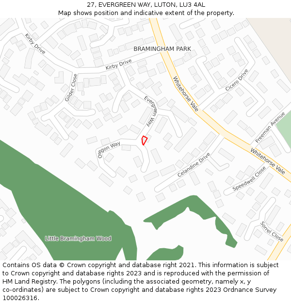 27, EVERGREEN WAY, LUTON, LU3 4AL: Location map and indicative extent of plot