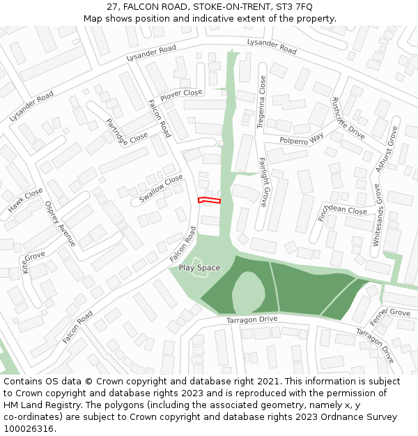 27, FALCON ROAD, STOKE-ON-TRENT, ST3 7FQ: Location map and indicative extent of plot