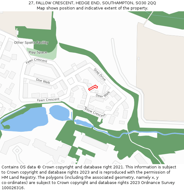 27, FALLOW CRESCENT, HEDGE END, SOUTHAMPTON, SO30 2QQ: Location map and indicative extent of plot