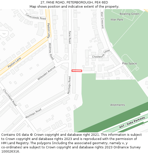 27, FANE ROAD, PETERBOROUGH, PE4 6ED: Location map and indicative extent of plot