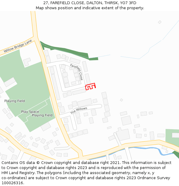 27, FAREFIELD CLOSE, DALTON, THIRSK, YO7 3FD: Location map and indicative extent of plot