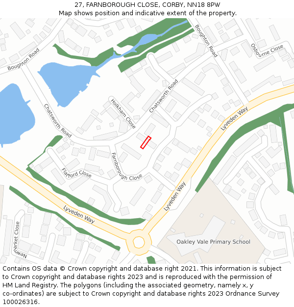27, FARNBOROUGH CLOSE, CORBY, NN18 8PW: Location map and indicative extent of plot