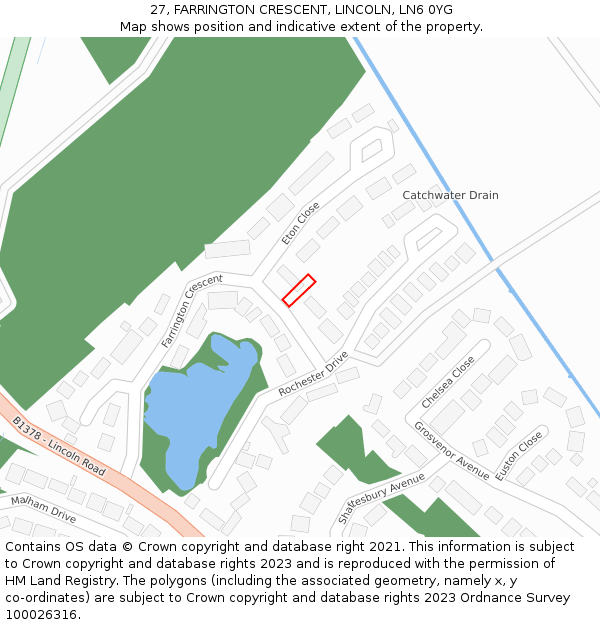 27, FARRINGTON CRESCENT, LINCOLN, LN6 0YG: Location map and indicative extent of plot