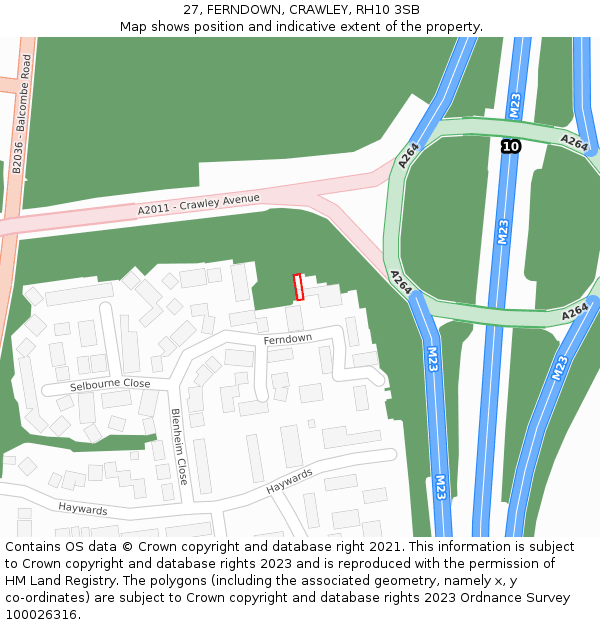 27, FERNDOWN, CRAWLEY, RH10 3SB: Location map and indicative extent of plot