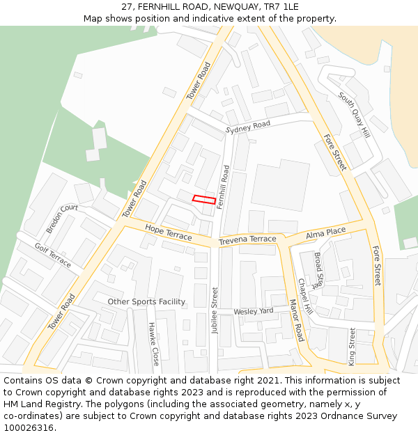 27, FERNHILL ROAD, NEWQUAY, TR7 1LE: Location map and indicative extent of plot