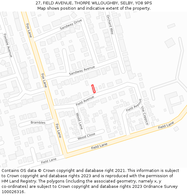 27, FIELD AVENUE, THORPE WILLOUGHBY, SELBY, YO8 9PS: Location map and indicative extent of plot