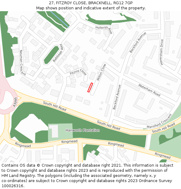 27, FITZROY CLOSE, BRACKNELL, RG12 7GP: Location map and indicative extent of plot