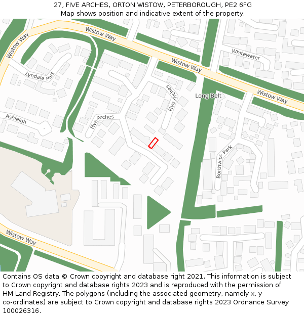 27, FIVE ARCHES, ORTON WISTOW, PETERBOROUGH, PE2 6FG: Location map and indicative extent of plot