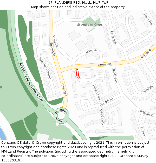 27, FLANDERS RED, HULL, HU7 4WF: Location map and indicative extent of plot