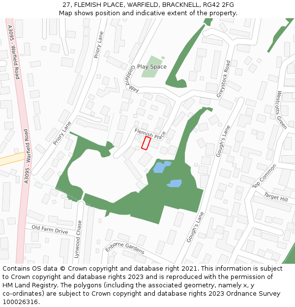 27, FLEMISH PLACE, WARFIELD, BRACKNELL, RG42 2FG: Location map and indicative extent of plot
