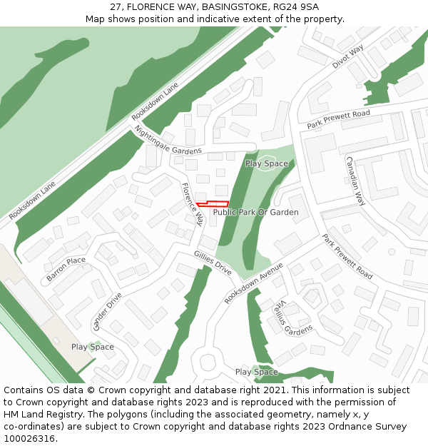 27, FLORENCE WAY, BASINGSTOKE, RG24 9SA: Location map and indicative extent of plot