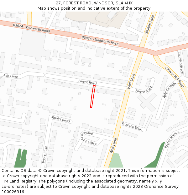 27, FOREST ROAD, WINDSOR, SL4 4HX: Location map and indicative extent of plot