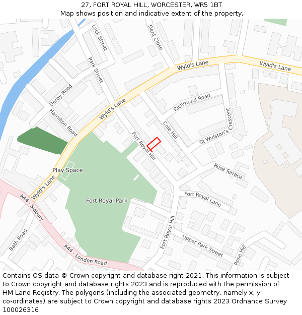 27, FORT ROYAL HILL, WORCESTER, WR5 1BT: Location map and indicative extent of plot