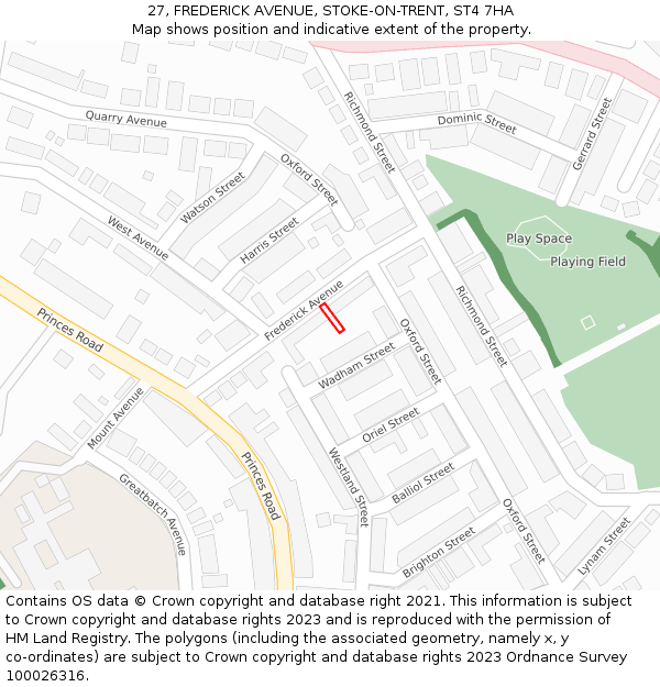 27, FREDERICK AVENUE, STOKE-ON-TRENT, ST4 7HA: Location map and indicative extent of plot