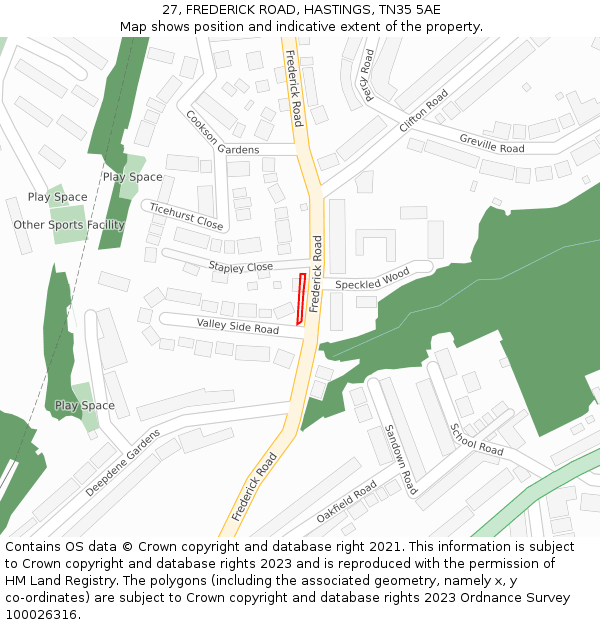 27, FREDERICK ROAD, HASTINGS, TN35 5AE: Location map and indicative extent of plot
