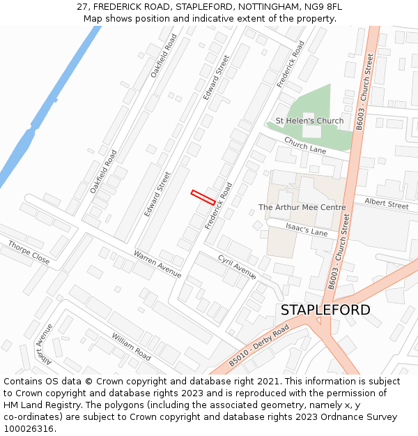 27, FREDERICK ROAD, STAPLEFORD, NOTTINGHAM, NG9 8FL: Location map and indicative extent of plot