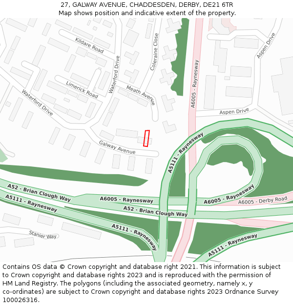 27, GALWAY AVENUE, CHADDESDEN, DERBY, DE21 6TR: Location map and indicative extent of plot