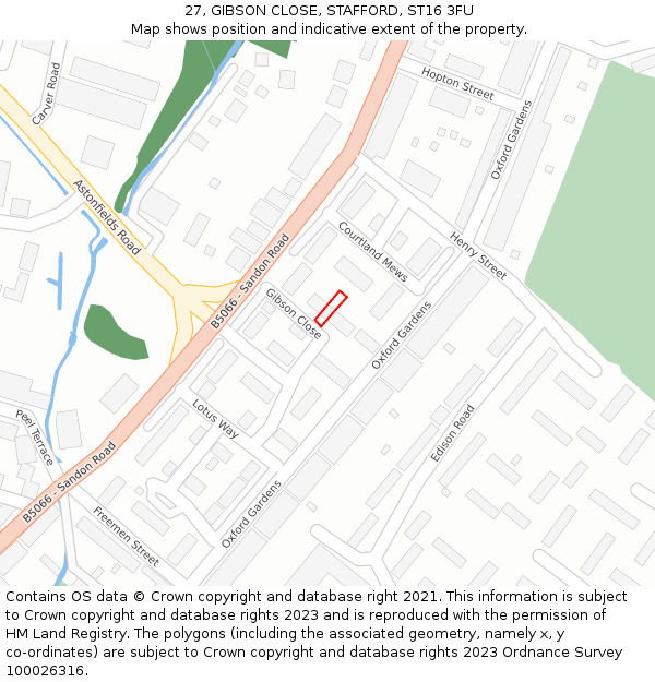 27, GIBSON CLOSE, STAFFORD, ST16 3FU: Location map and indicative extent of plot