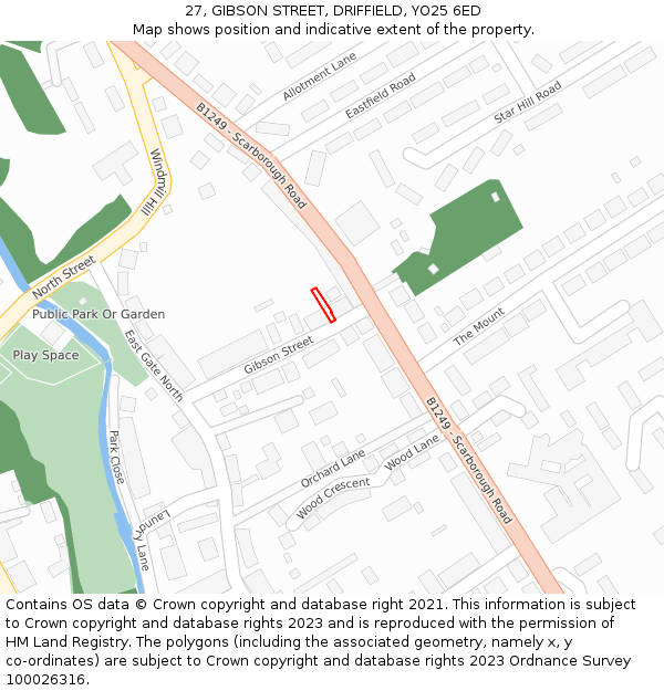 27, GIBSON STREET, DRIFFIELD, YO25 6ED: Location map and indicative extent of plot