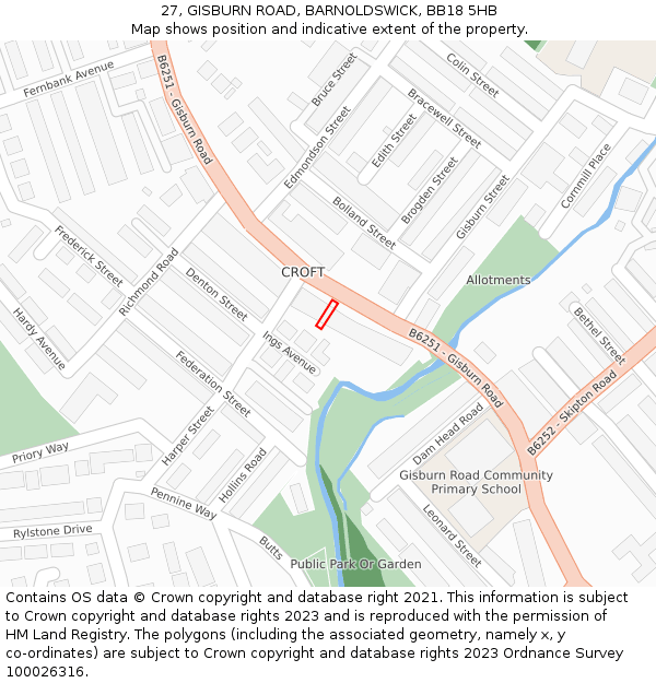 27, GISBURN ROAD, BARNOLDSWICK, BB18 5HB: Location map and indicative extent of plot