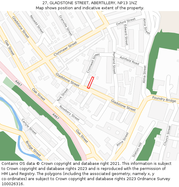 27, GLADSTONE STREET, ABERTILLERY, NP13 1NZ: Location map and indicative extent of plot