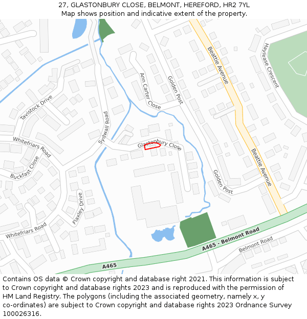 27, GLASTONBURY CLOSE, BELMONT, HEREFORD, HR2 7YL: Location map and indicative extent of plot