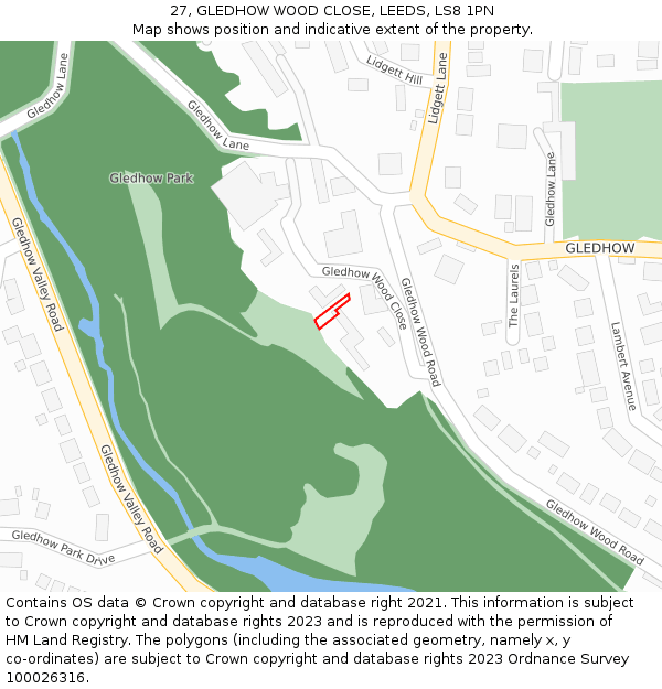 27, GLEDHOW WOOD CLOSE, LEEDS, LS8 1PN: Location map and indicative extent of plot