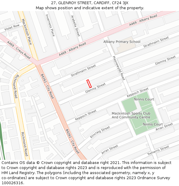 27, GLENROY STREET, CARDIFF, CF24 3JX: Location map and indicative extent of plot