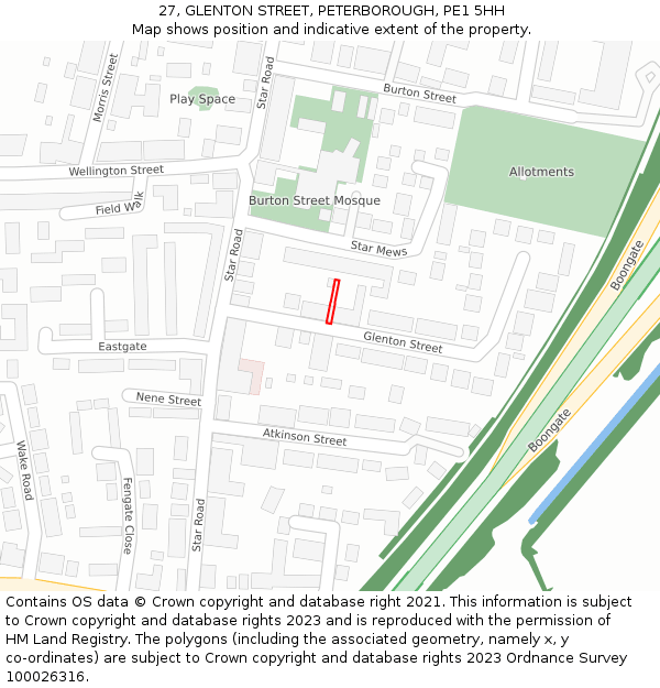 27, GLENTON STREET, PETERBOROUGH, PE1 5HH: Location map and indicative extent of plot